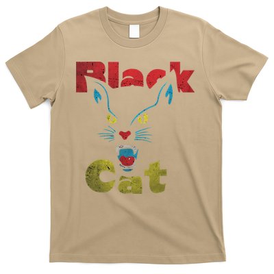 Retro Black Cat Retro Fireworks Vintage Halloween 70s T-Shirt