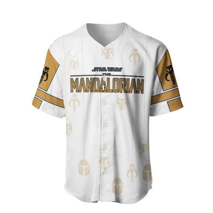 Star Wars Mandalorian White Brown Pattern Disney Unisex Cartoon Graphics Casual Outfits Custom Baseball Jersey Gifts for Fans - lylyprint.com