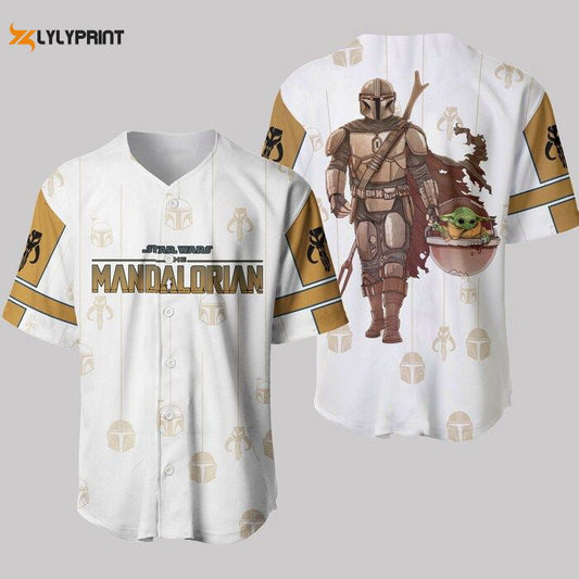 Star Wars Mandalorian White Brown Pattern Disney Unisex Cartoon Graphics Casual Outfits Custom Baseball Jersey Gifts for Fans - lylyprint.com