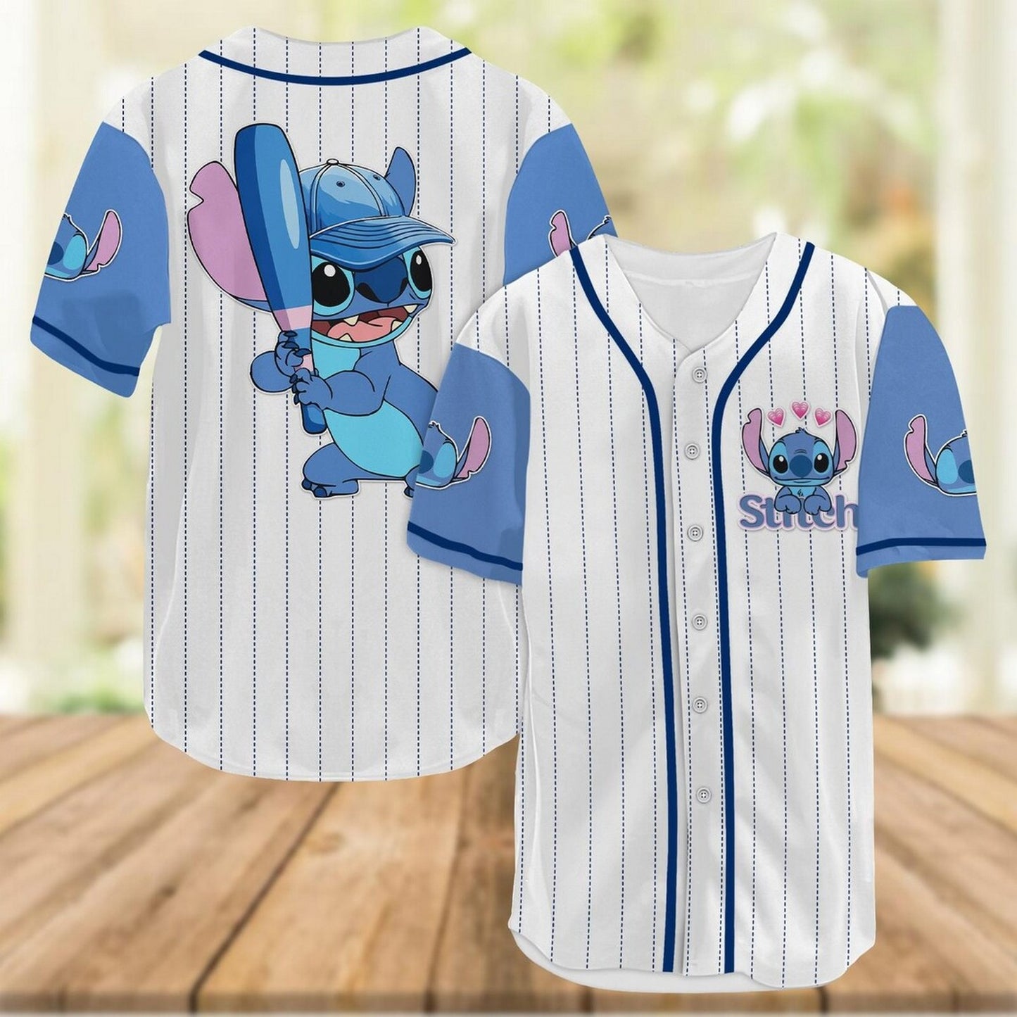 Stitch Disney Movie Blue White Baseball Jersey