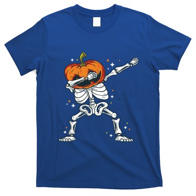 Skeleton With A Pumpkin Head Doing The Dab Dance Funny Gift T-Shirt