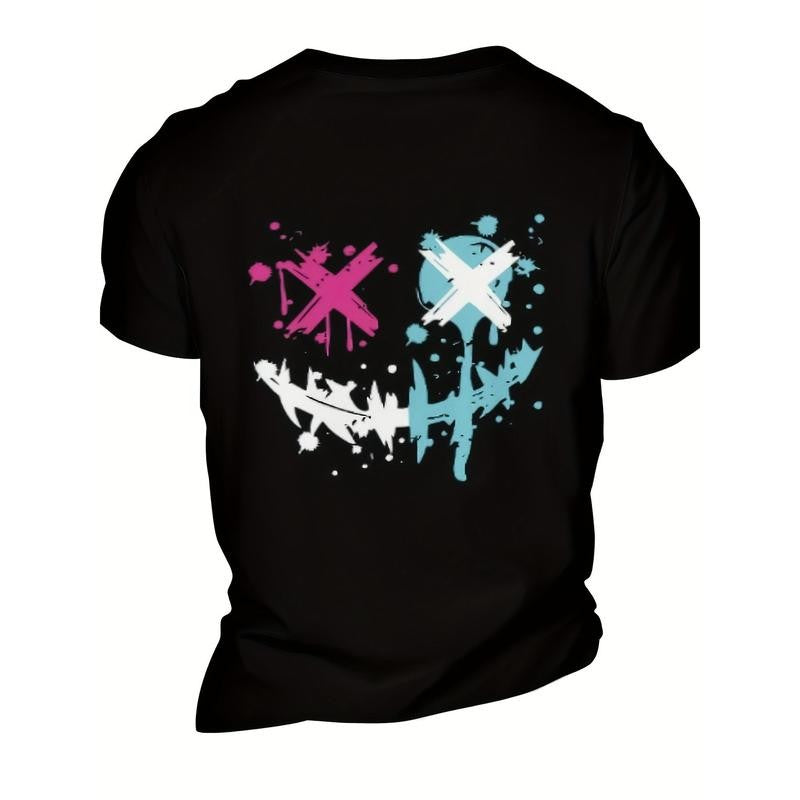 2024 Men's Evil Smiling Face Pattern Print T-shirt, Crew Neck And Short Sleeve, Casual And Trendy Tops For Spring, Summer And Autumn Leisurewear