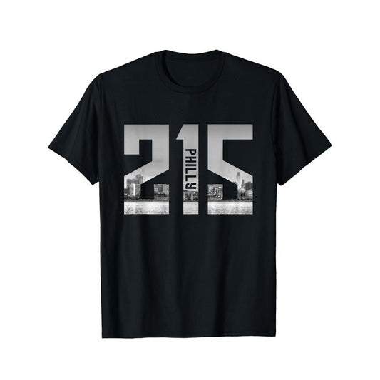 Vintage Philadelphia Philly 215 Area Code Skyline T-Shirt Cotton Fun Design DIYMen's Soft breathable Summer and winter comfortable casual sports Halloween and Christmas gifts