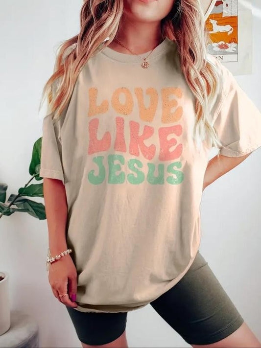 Women's Letter Print Round Neck Graphic Tee, Lady Summer Tops, Graphic Tees,Â Vintage Trendy Casual Drop Shoulder Half Sleeve T-shirt For Daily Wear, Ladies Summer Outfit