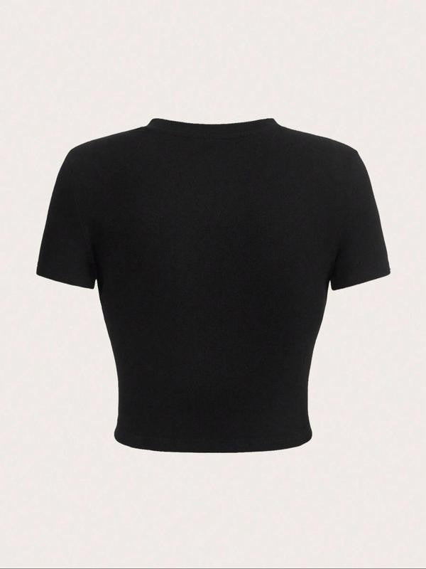 Women's Car & Letter Print Round Neck Crop Tee, Casual Short Sleeve T-shirt, Summer Clothes, Graphic Tees, Going Out Top, Ladies Summer Clothes for Daily Wear