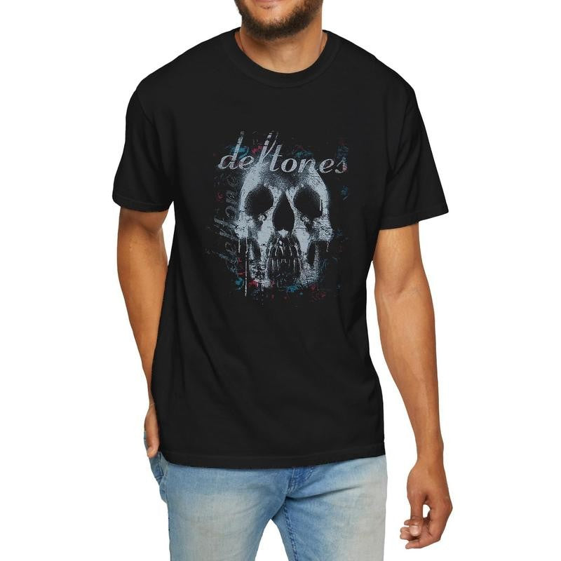 Men's Graphic Skull T-Shirt 100% Cotton Knit Casual Crew Neck Short Sleeve Top for Sports & Outdoor Activities - Spring/Summer/Fall