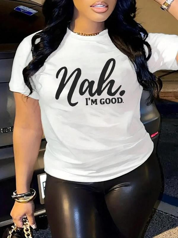 Women's Letter Print Round Neck Tee, Trendy Casual Crew Neck Short Sleeve T-Shirt, Graphic Tees,Â Summer Clothes Women,Â Ladies Summer Outfit