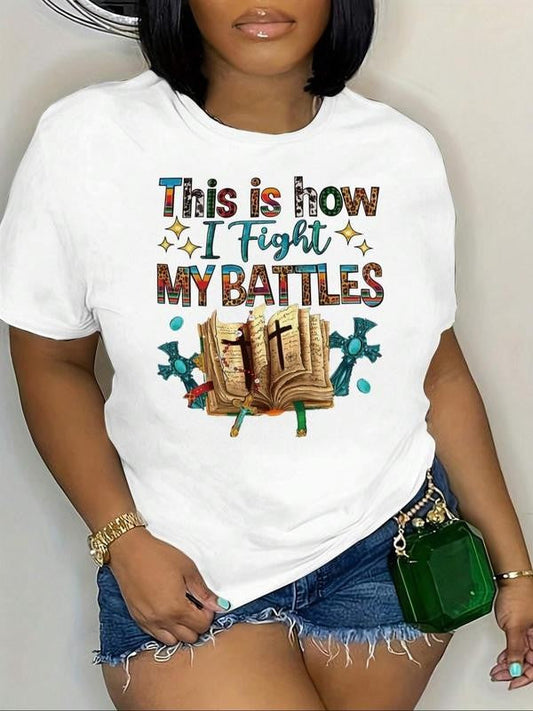 Women's Letter & Book Print Round Neck Tee, Casual Crew Neck Short Sleeve T-shirt, Ladies Summer ClothesÂ for Daily Holiday Vacation Outdoor Wear