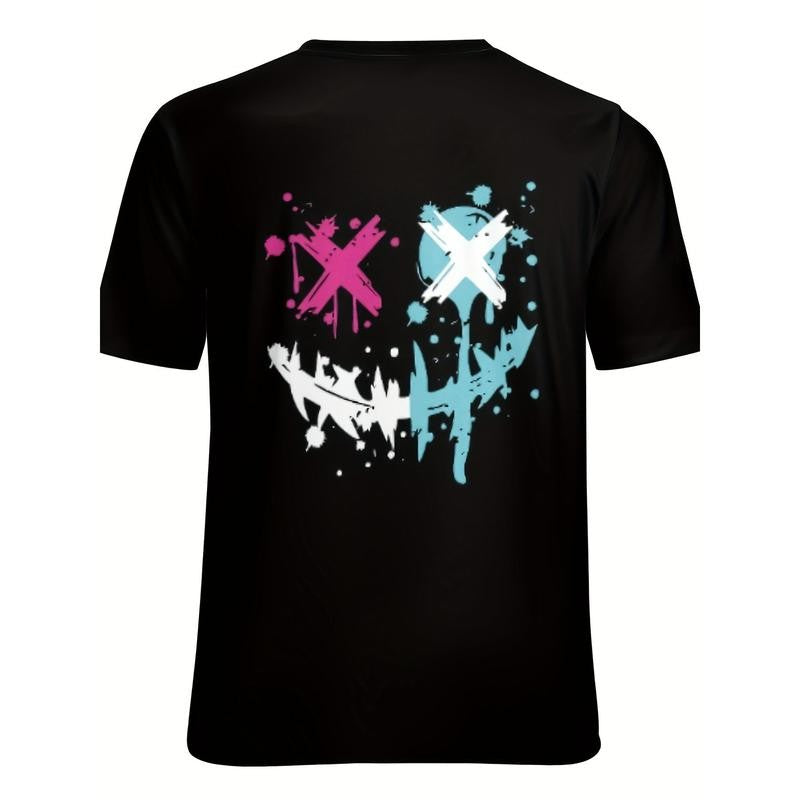 2024 Men's Evil Smiling Face Pattern Print T-shirt, Crew Neck And Short Sleeve, Casual And Trendy Tops For Spring, Summer And Autumn Leisurewear