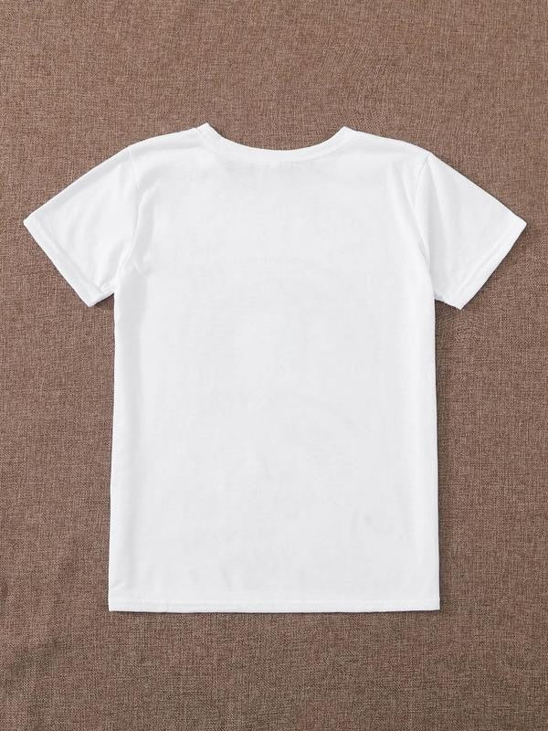 Women's Letter Print Round Neck Tee, Trendy Casual Crew Neck Short Sleeve T-Shirt, Graphic Tees,Â Summer Clothes Women,Â Ladies Summer Outfit