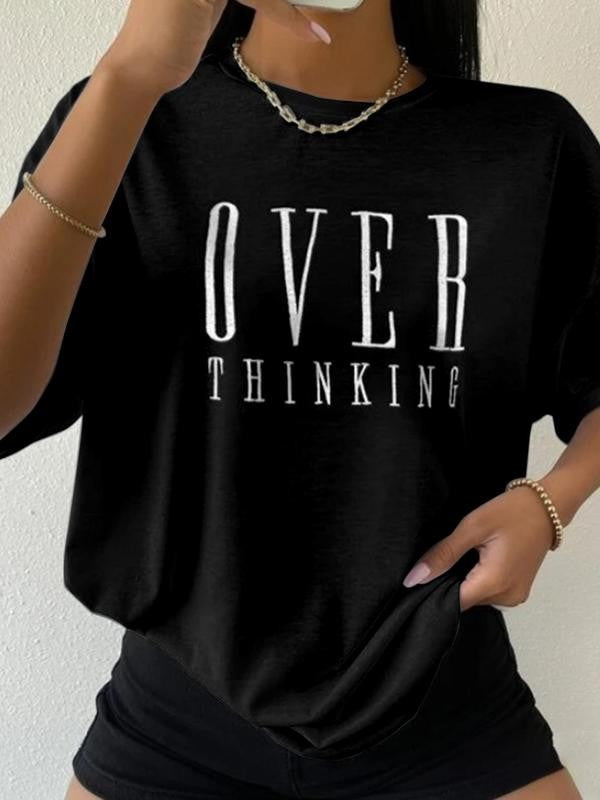 Women's Letter Print Round Neck Tee, Summer Clothes Women, Short Sleeve Crew Neck T-shirt, Graphic Tees, Casual Summer Clothes for Daily Wear