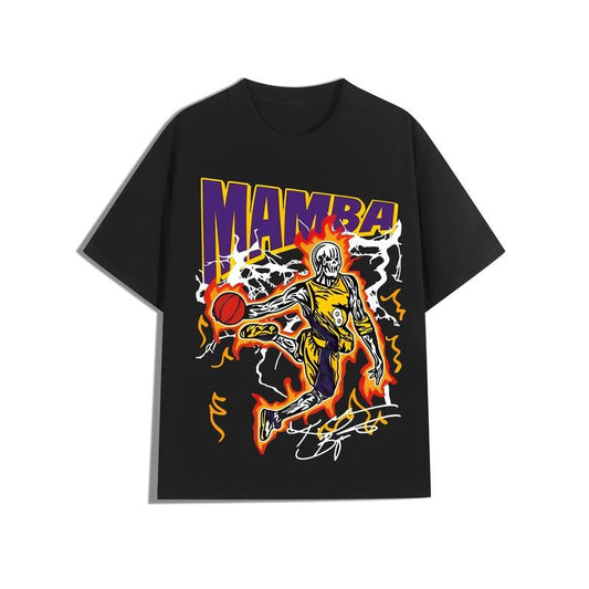 Mamba Graphic Cotton T-Shirt - Casual Crew Neck with Slight Stretch, Breathable & Wear-Resistant, All-Season Knit Portrait Print Tee for Adults