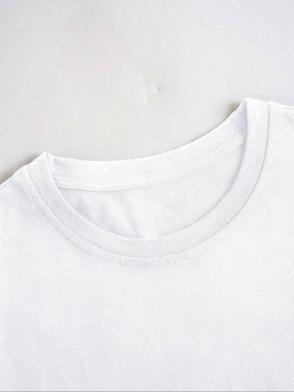 Women's Letter & Leopard Bow & Leaf Print Round Neck Tee, Trendy Casual Short Sleeve T-Shirt for Daily Wear, Ladies Summer Outfit