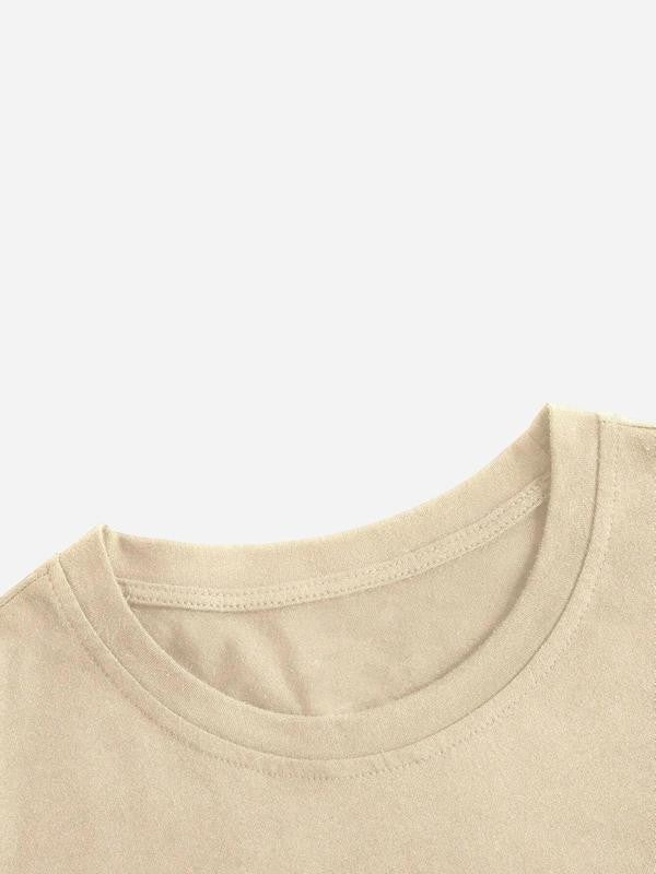 Women's Cartoon Figure & Letter Print Round Neck Tee, Graphic Tees, Fashion Casual Crew Neck Short Sleeve T-Shirt for Daily Holiday Vacation Outdoor Wear, Ladies Clothes for Summer