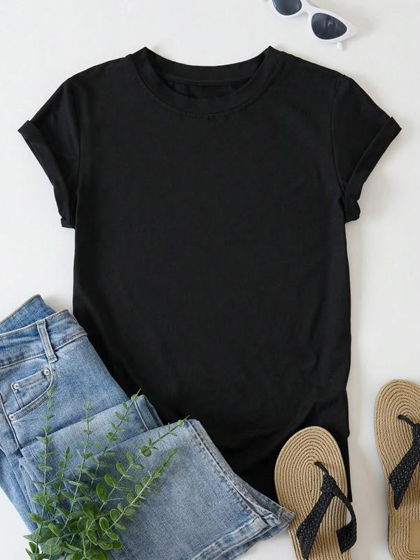 Women's Floral & Hand Print Round Neck Tee, Street Letter Graphic Short Sleeve T-shirt, Ladies Summer Clothes for Daily Outdoor Wear