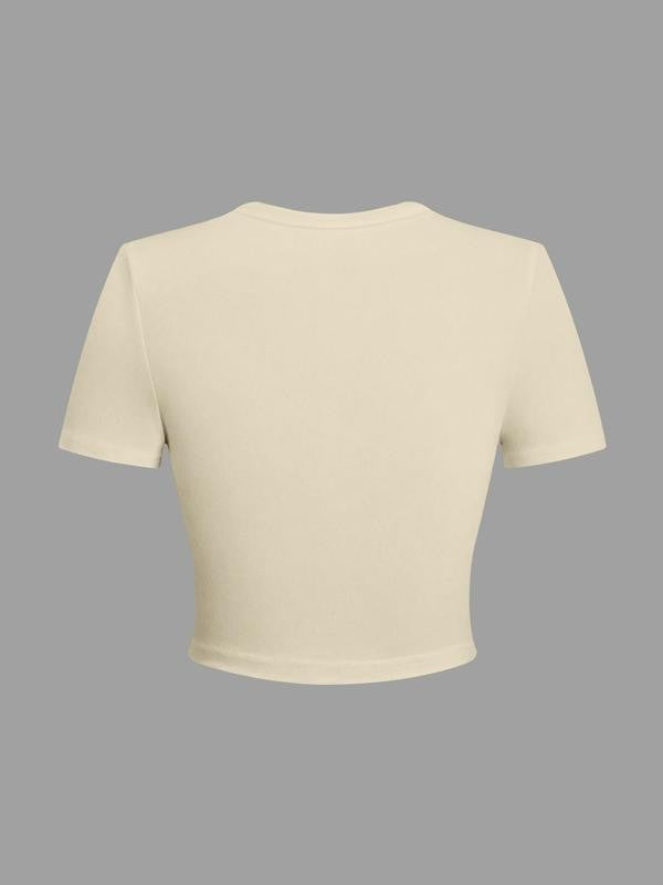 Women's Letter Print Round Neck Crop Tee, Graphic Tees, Casual Short Sleeve Graphic Crop Top for Summer, Fashion Women's Top for Daily Wear