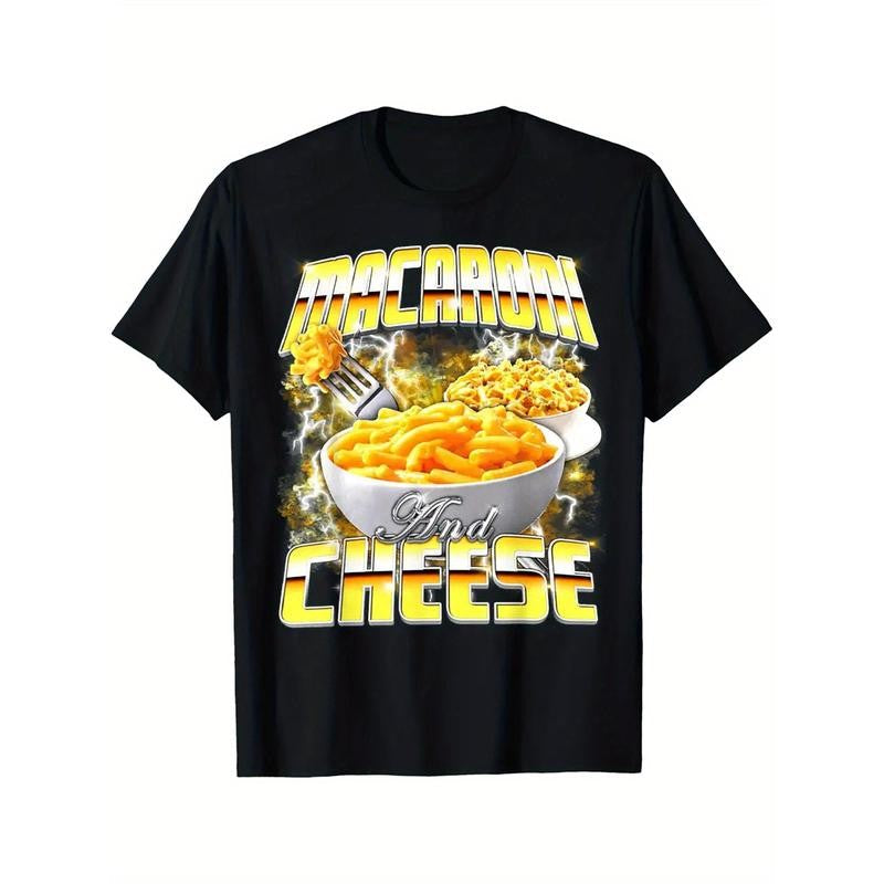Made In USA Classic Fit Men's Vintage T-Shirt, Macaaoni Cheese Print Novelty Retro Chill Breathable Summer Funny Pattern Tee