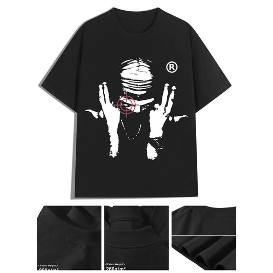 Edgy Hip-Hop, Y2K-Inspired Men's Cotton T-Shirt - Vintage Portrait & Letter Print, Casual Streetwear, Round Neck Short Sleeve Tee for All Seasons