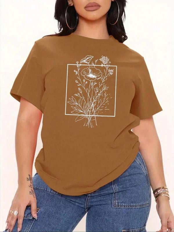 Women's Back To SchoolÂ Floral Print Drop Shoulder Tee, Summer Clothes Women,Â Casual Half Sleeve Round Neck T-Shirt for Summer, Summer Outfits, Graphic Tees,Â Women's Top for Daily Wear Black Girl Outfits