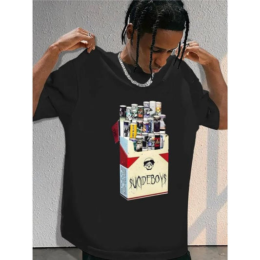 1pc Unisex Vintage Skull & Letter Print T-Shirt - 220gsm Medium Stretch Knit Cotton Crew Neck Tee, Comfortable, Breathable, Moisture-Wicking, Casual Street Style Short Sleeve, Ideal for Spring/Fall - Gift for Adults