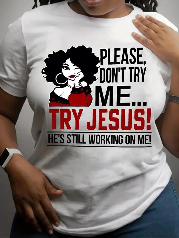 Women's Cartoon Figure & Letter Print Round Neck Tee, Graphic Tees, Fashion Casual Crew Neck Short Sleeve T-Shirt for Daily Holiday Vacation Outdoor Wear, Ladies Clothes for Summer