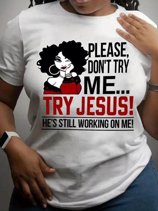 Women's Cartoon Figure & Letter Print Round Neck Tee, Graphic Tees, Fashion Casual Crew Neck Short Sleeve T-Shirt for Daily Holiday Vacation Outdoor Wear, Ladies Clothes for Summer