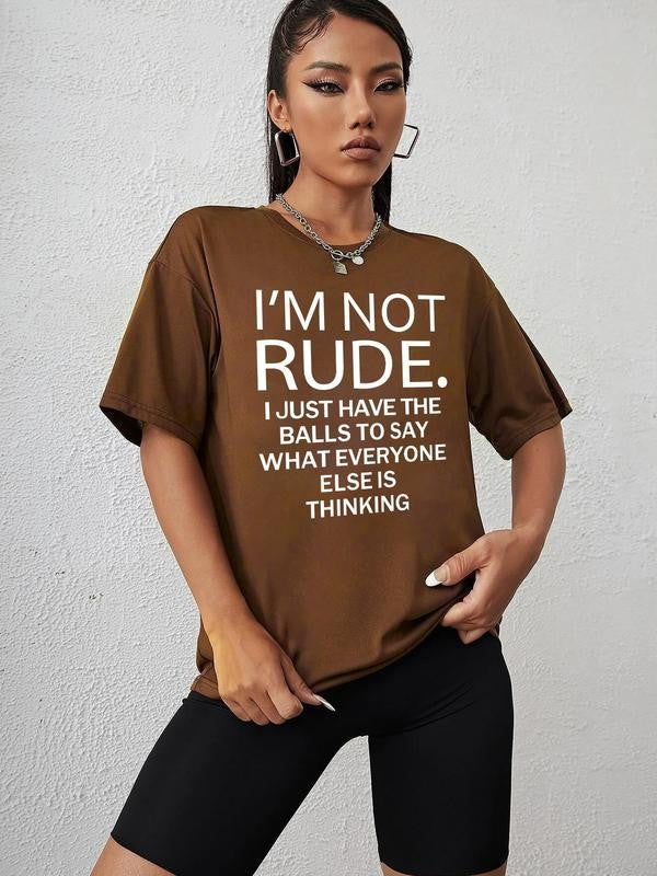 Women's Letter Print Drop Shoulder T-Shirt, Summer Clothes Women, Casual Fashion Round Neck Half Sleeve Tee for Daily Holiday Vacation Outdoor Wear, Women Tops for Summer