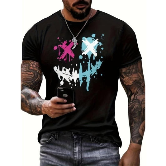 2024 Men's Evil Smiling Face Pattern Print T-shirt, Crew Neck And Short Sleeve, Casual And Trendy Tops For Spring, Summer And Autumn Leisurewear
