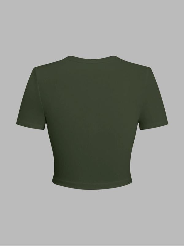 Women's Letter Print Round Neck Crop Tee, Graphic Tees, Casual Short Sleeve Graphic Crop Top for Summer, Fashion Women's Top for Daily Wear