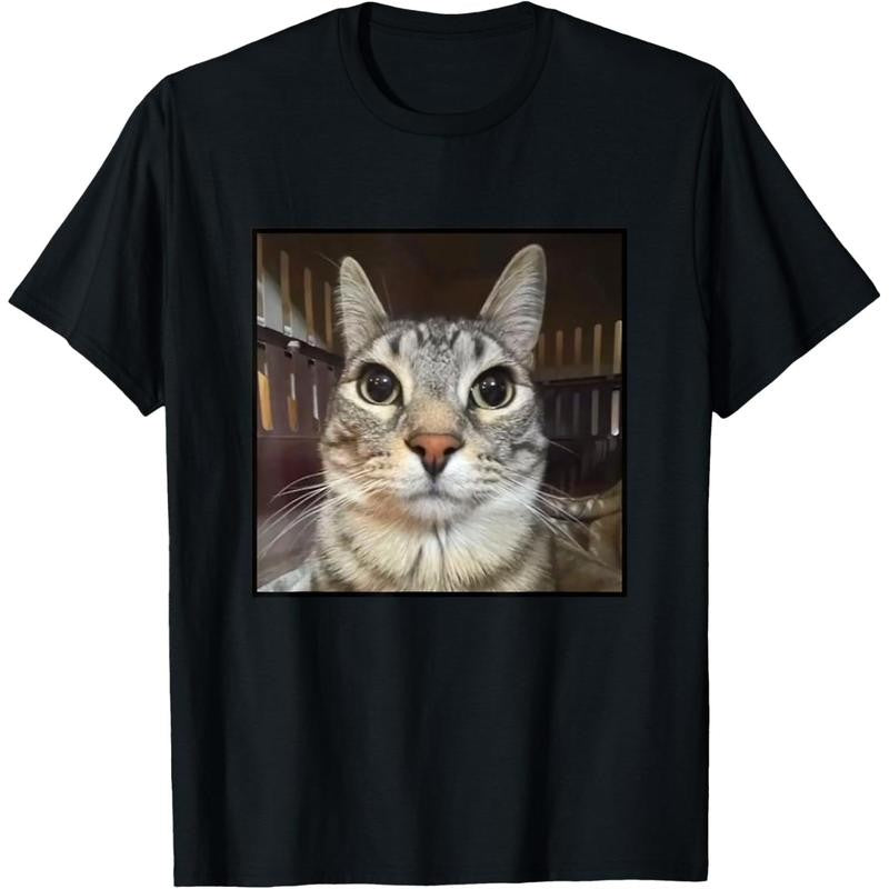 Silly Staring Cat Meme T-Shirt100%Cotton Fun Design DIY 's Soft breathable Summer and winter comfortable casual sports Halloween and Christmas gifts Unisex Classic