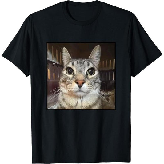 Silly Staring Cat Meme T-Shirt100%Cotton Fun Design DIY 's Soft breathable Summer and winter comfortable casual sports Halloween and Christmas gifts Unisex Classic