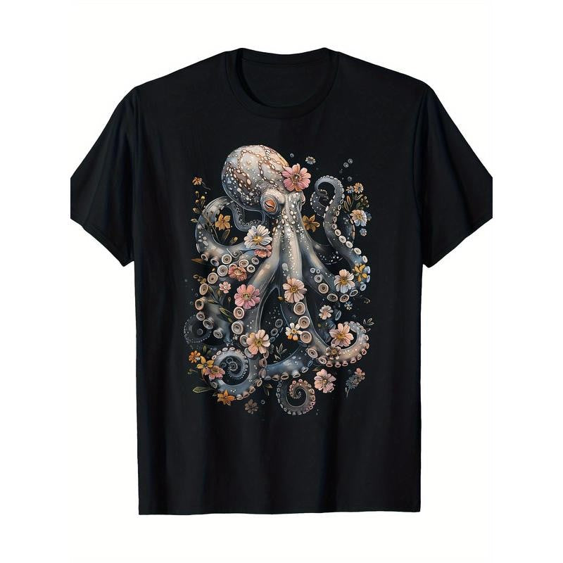 Watercolor Octopus Gifts Funny Graphic Tees T-Shirt-100% Cotton-220g