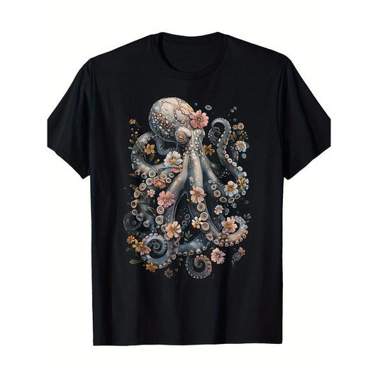 Watercolor Octopus Gifts Funny Graphic Tees T-Shirt-100% Cotton-220g