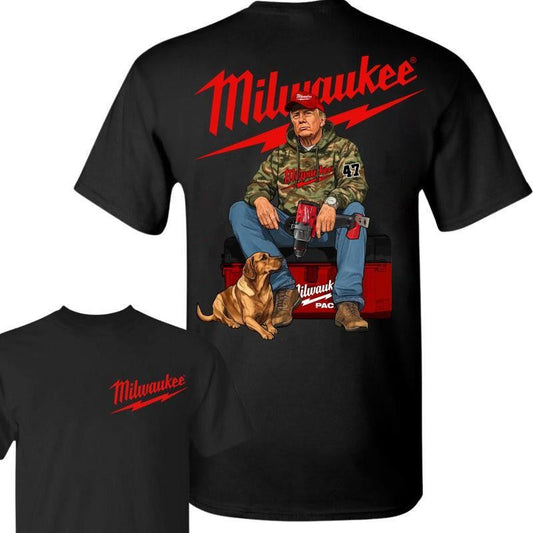 Milwaukee Trump Camo Unisex Cotton T-Shirt, Fuel Hand Drill Dog Hunt Shirt, Trump With Local Boy T-Shirt