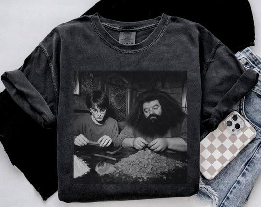 Vintage Meme 90s Comfort T-shirt, Funny Harry And Hargid Smoking Comfort Shirt, Potter Tshirt Wizarding Fan Christmas Birthday Gift Potter. Comfort Colors T-shirt