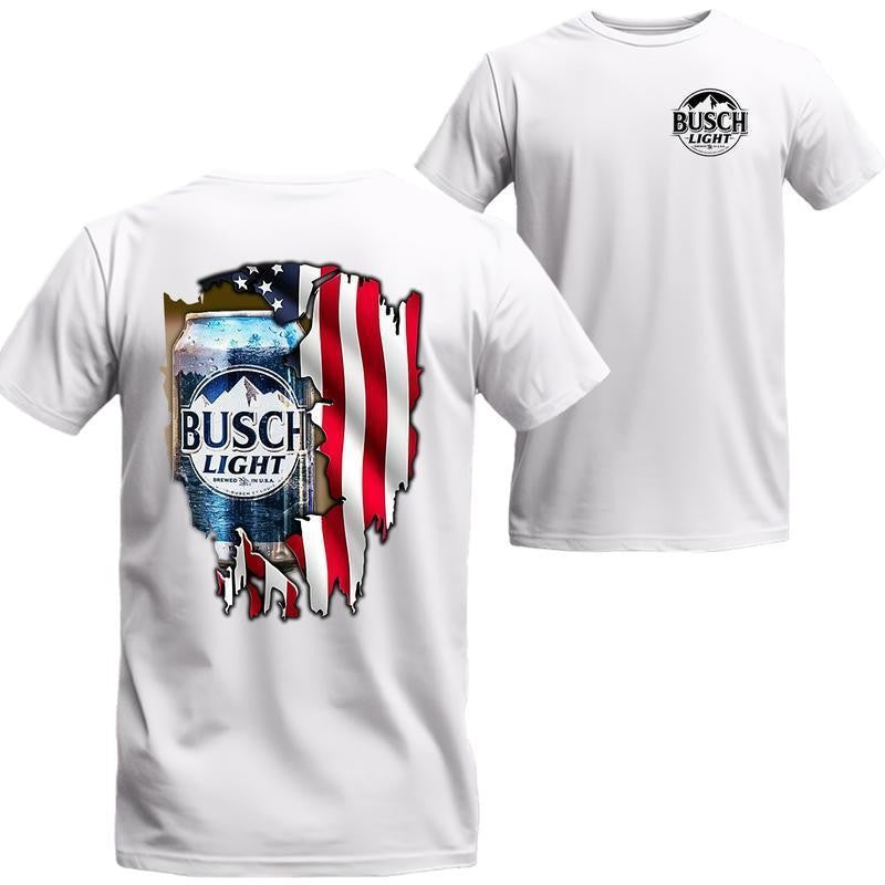 [Sale Up To 21%] Busch Light American Flag T-Shirt - Patriotic Beer Graphic Tee, Perfect for USA Beer Fans, Casual and Event Wear Cotton Menswear