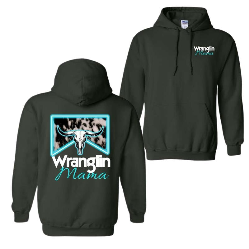 Wranglin' Mama Hoodie, Western-Inspired Graphic Hoodie, Trendy Ranch Life Hoodie, Stylish Western Apparel, Cozy and Comfortable Design