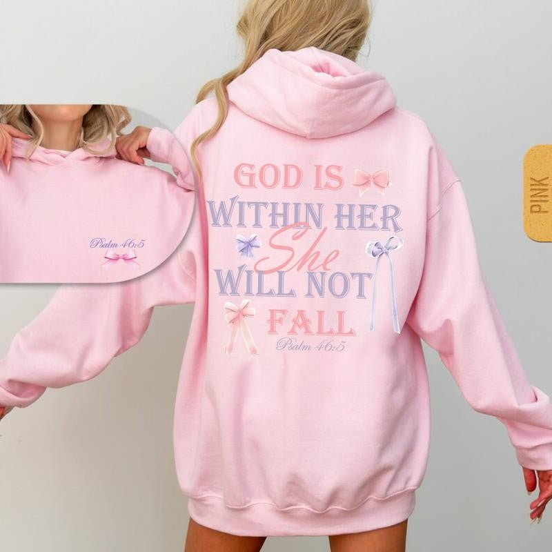 God is within Her Hoodie She Will Not - Fall Printe 2 Side Hoodie, Unisex Vintage Coquette Crewneck Hoodie