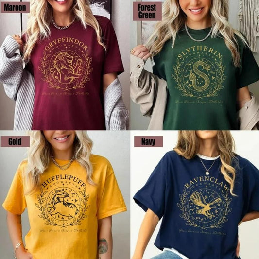 Vintage Hufflepuff T-shirt, Hogwarts Houses Tshirt, HP Wizard World Tee, Wizard School Shirt, Potterhead T-shirt Gift, Wizard Lovers Gifts, Wizarding World Shirt