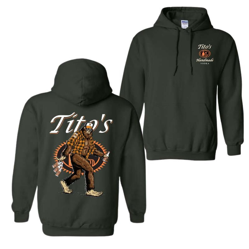 Bigfoot Tito's Vodka Hoodie and T-shirt, 2 Sided Graphic Printed Unisex Classic Cotton Hoodie for Men for Women, Menswear Tops