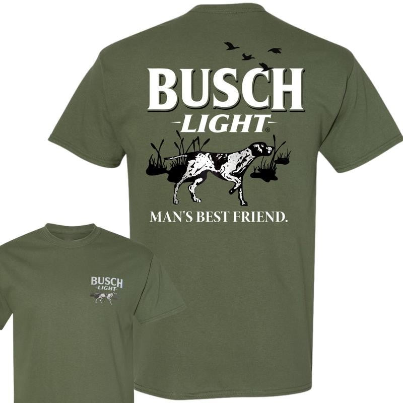 BUSCH LIGHT, Busch Light Man's Best Friend 2-sided T-shirt, Busch Light T shirt Full Color For Men And Women, Busch Light Beer Tshirt, Casual Graphic Round Neck T-shirt for Summer, Fashion Top for Daily Wear