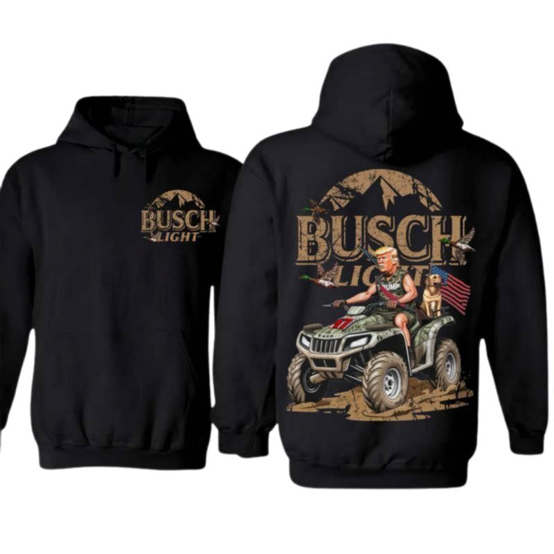 Busch Light Trump King 2 Sided Hoodie, Pullover With Hunter And Dog Graphic, Perfect for outings and holidays, Unisex for Men and For Women
