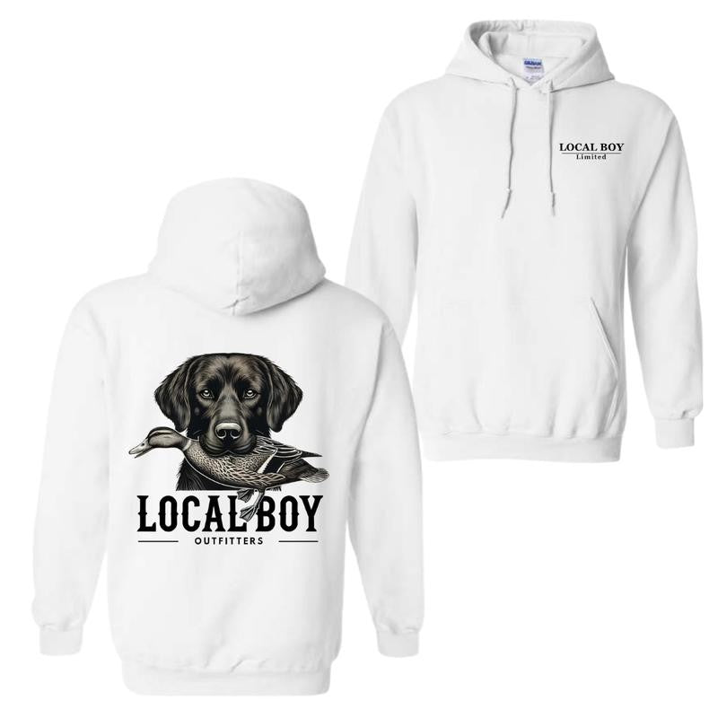 Local Boy Hoodie, Duck Hunting Dog Graphic, Outdoor Menswear Sweater, Wildlife Lover Apparel, Country Lifestyle Wear