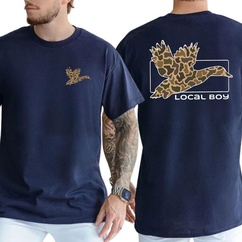 Camo Duck Hunting Shirt, Old School Camo T-Shirt Unisex 2 Sided, Casual Menswear, Classic Cotton Top, Soft Fabric Shortsleeve Shirt