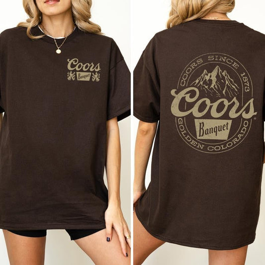 Vintage Coors Banquet Mountain Logo Tshirt 2-Sided, Retro Coors Banquet Graphic Printed Tee, Drink Shirt for Men, Soft Cotton Fabric Casual Womenswear