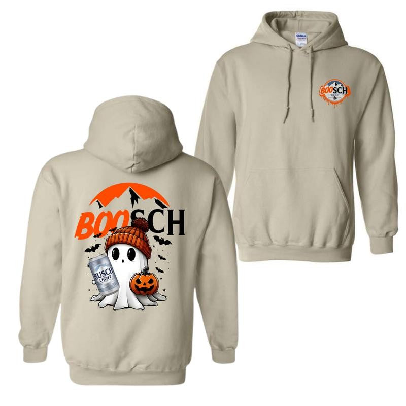 Boosh Light Cute Boo Ghost Halloween 2 Sided Shirt, Busch Light Halloween Hoodie For Men And Women, Halloween Cute Ghost Trendy Hoodie, Casual Classic