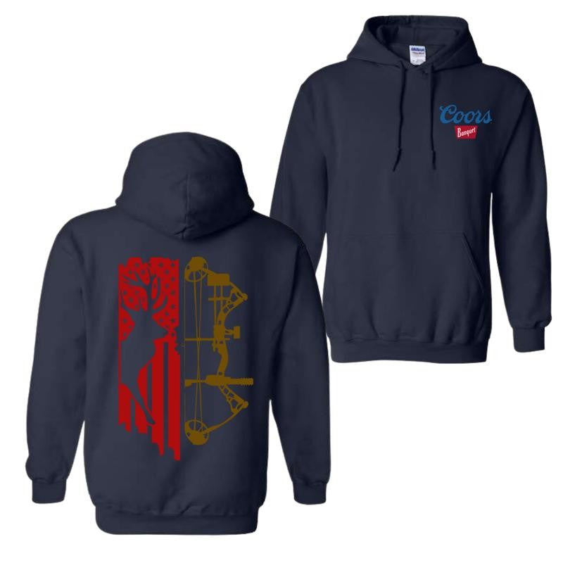 Coors Banquet Hoodie And T-Shirt, Patriotic Deer Hunting Hoodie, American Flag Archery Hoodie, Unisex Hoodie