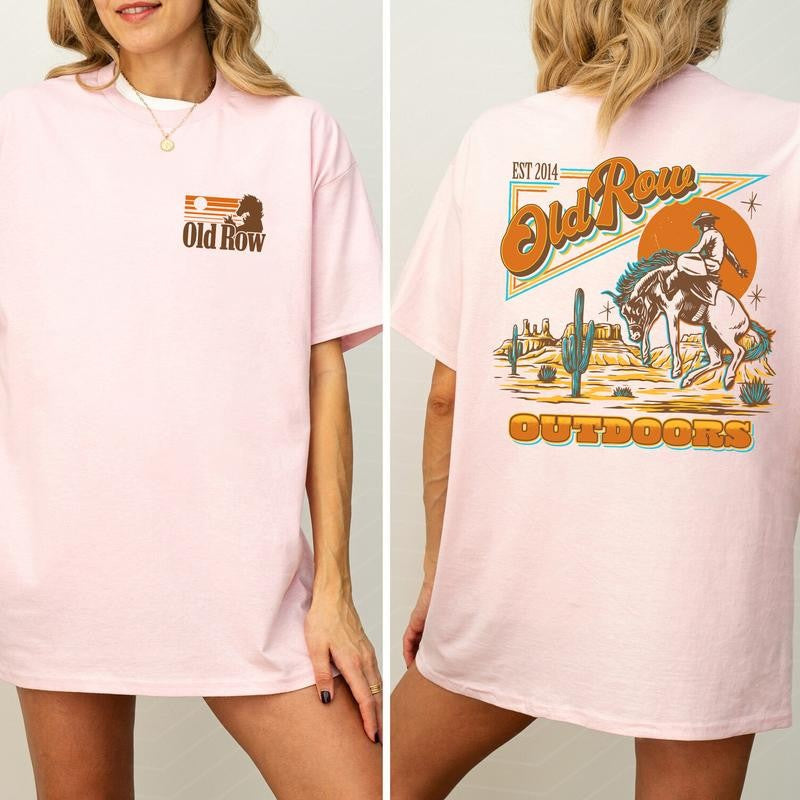 Old Row Outdoors Banquet Cowboy Graphic 2 Sided Shirt, Cowgirl Tshirt, Comfort Clothing, Cotton Fabric Tshirt, Printed Women's Top, Casual Womenswear