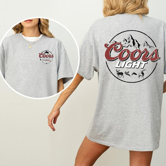 Vintage Coors Light Hunting Shirt 2-Sided, Coors Light Beer Graphic Printed Tee, Pheasant Deer Hunting Tshirt, Retro Outdoor Fishing Shirt, Soft Cotton Fabric T-shirt, Women's Top, Casual Womenswear