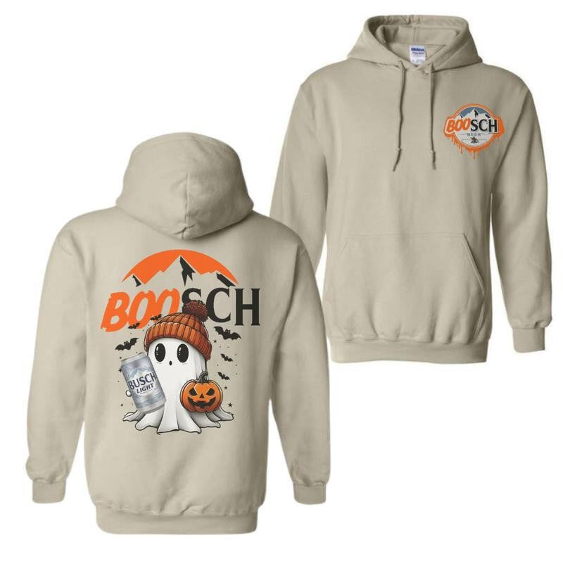 Busch Light, Beer, Boosh Light Cute Boo Ghost Halloween 2 Sided Hoodie, Busch Light Halloween Hoodie,  Halloween Hoodie, For Men, For Women, Halloween Cute Ghost Trendy Hoodie